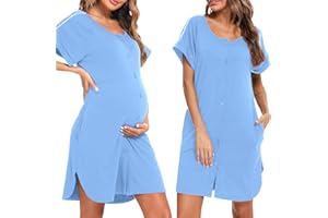 iClosam Camicia da Notte Donna Premaman Cotone Camicia da Notte Parto Ospedale con Bottoni Pigiama Donna maternità Manica Corta Sciolto Confortevole