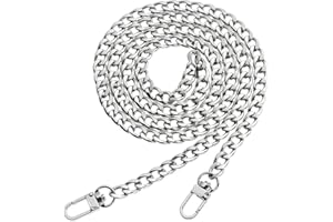 HO2NLE Cadena Bolso Plata Correa Bolso Cadena Larga 120cm Cadena de Metal Plana para Reemplazo Bolsos de Mano Repuesto Bolsa DIY Cuerpo con Hebilla de Langosta