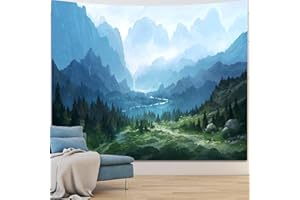 FENDROM Forest Tapestry for Bedroom Aesthetic Nature Foggy Mountain Tree Wall Tapestry Landscape Backdrop Green Woodland Scenery Wall Hanging for Living Room Ceiling Decor