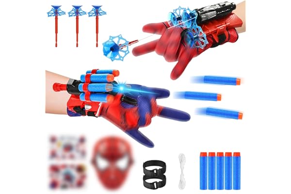 LIVESTN Lot de 2 Gant de Lanceur, Gant de Lanceur, Launcher Jouets de Poignet Lanceur de Masque et Autocollants Gant de Cosplay en Plastique pour Enfants