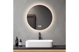 Meykoers Espejo de baño Redondo led diámetro 70 cm, Espejo de Pared Redondo LED con Interruptor táctil, Luz Regulable en 3 Colores