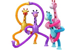COLEGRY Telescopic Suction Cup Giraffe Toy, Pop Tubes Baby Toys Fine Motor Skills & Creative Learning, Toddler Sensory Party Favors Gifts, Autism Fidget Toy for Autistic Children, 4 Pack (4-PK)