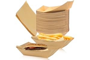 KVITTRA 100 Pack 2 lb Kraft Paper Oil-Proof Disposable Recyclable Take Out Food Serving Boats Baskets Trays for Concession Food & Condiments, Paper Nacho Trays