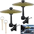 2 Pcs Cymbale Crash Voiture, Réglable 360°, 2 Têtes Pivotante, 14 cm Mini Cymbale Tambour Acier Inoxydable avec 2 Mini Baguettes, Batterie Musique, Grille Aération Voiture, Véhicules Voyage