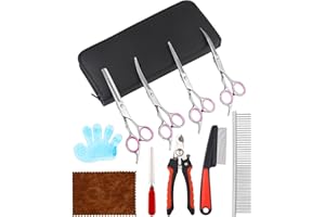 JOFLVA Forbici Toelettatura Cani, 11PCS Forbici Toelettatura Cani Professionali, Forbici Curve Per Toelettatura Cani, Set Di Forbici Per Toelettatura Animali Domestici, Toelettatura Animali Fai Da Te.