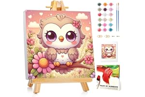 MAFENR ART Hibou Peinture Numero Enfant Avec Cadre, Hibou Kits de Peinture au Numéro, Peinture par Pour la Décoration de la Maison 20x20 cm, Avec Chevalet