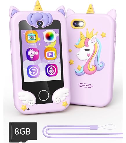 Téléphone Jouet Enfant 3-8 Ans - Écran IPS 2,8", Double Caméra, 13 Jeux, Lecteur MP3, Lampe, Réveil - Carte SD 8 Go Incluse (Coque Dinosaure)