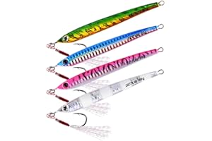 Goture Fishing Jigs, Lead Vertical Jig Saltwater,3D Colors Jigging Lures,Jig Fishing Lures with Assist Hook and Treble Hook,Fishing Jigging Spoon Lures for Tuna,Salmon,Sailfish,StripedBass,Kingfish