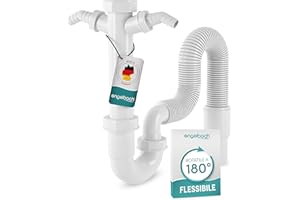 Engelbach® Sifone Lavandino Cucina - Sifone Flessibile con Connessione per Dispositivi - Sifone da Cucina Lavello con Tubo di Scarico Flessibile - Made in Germany
