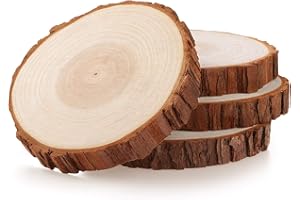 Fuyit Rondin de Bois 16-18cm sans Trou 4 Pcs Tranches de Bois Naturel Convient pour Decoration Noel Bois, Marque Place Mariage, Pyrograveur Bois