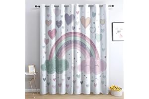SZLYZM Regenbogen Wolken Vorhänge, Verdunklungsvorhänge mit Muster Kinder Mädchen, Vorhang Blickdicht mit Ösen, Gardinen für Wohnzimmer Schlafzimmer Kinderzimmer Deko 2er Set - 245x140 (H X B) (Gc-&383)