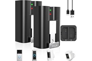 AISSOM 2PCS Batería de Repuesto con Anillo con estación de Carga,para Ring 2 3 4/Peephoie CAM/Spotlight CAM/Stick up CAM/Spotlight CAM Solar/Stick up CAM Solar/Video Doorbell4(3.65V 6040mAh)