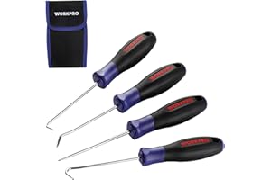 WORKPRO 4-Piece Precision Pick and Hook Set with Pouch, Angled Pick, Straight Pick, 90-degree Pick, Full Hook, Mini Pick Set Mechanic, Remove Small Fuses, Wire Plugs and "O" Rings, Gunsmith Tools