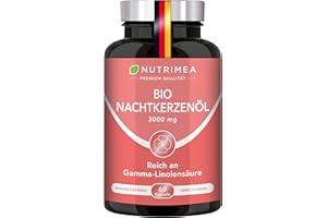 ‎LABORATOIRES NUTRIMEA Nachtkerzenöl BIO - 1500 mg davon 135 mg GLA Tagesdosis - kaltgepresst &100% natürlich - Nahrungsergänzungsmittel bei PMS & Hautunreinheiten - Premium-Qualität - 60 Kapseln - Nutrimea