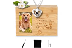 CEASELESLY Urne per Cani+Collana di urne per Cani per Le Ceneri,Urne Ceneri Cane con Foto,Urne Funerarie in Legno per Le Ceneri dei Cani, Scatola di Grandi Dimensioni con Cornice per Foto Ceneri