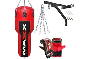 MAXX PRO BOXING GEAR Maxx BLACK/RED uppercut punch bag, body bag angled boxing bag Set heavy filled bag 4FT punching bag