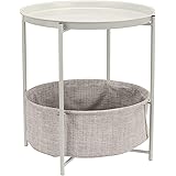 Amazon Basics - Rotondo Tavolino lato divano con spazio per stoccaggio, bianco con tessuto melange grigio, 44.96 P x 44.96 l 