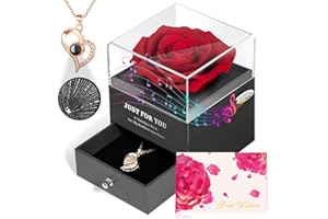 ADDWel Muttertagsgeschenke für Mama Oma - Ewige Rose mit Ich Liebe Dich Halskette In 100 Sprachen und ‚You Are My Sunshine‘ Spieluhr - Mama, Geburtstagsgeschenk für Ehefrau Freundin