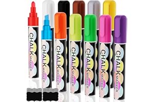 Banral 12 pisaków kredowych – markery kredowe do tablicy, okien, zmywalne – 6 mm pisaki okienne z 24 etykietami do tablic kredowych, do okien, tablic suchościeralnych, szkła