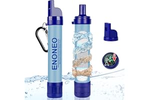 ENONEO Paille Filtre Eau 1500L Purificateur Eau Survie Paille Filtrante Enlève 99.99% Bactéries et Protozoaires Filtrer à 0,0