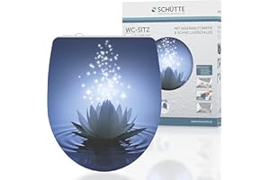 SCHÜTTE WC-Sitz Duroplast HG WATER LILY Hochglänzender Toilettensitz mit Absenkautomatik, Schnellverschluss für die einfache Reinigung, max. Belastung der Klobrille 150 kg, Motiv 82582