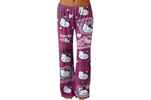 LILIHOT Pyjama Hose Schlafanzug Damen Hosen Lang Flanell Pyjama Hose Damen Schlafhose Weich Kawaii Freizeithose Bequeme Schlafanzughose Anime Weich Kawaii Pyjamahose