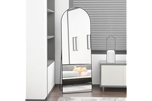 ‎CASSILANDO CASSILANDO Bogen Ganzkörperspiegel 162×53cm Groß Bodenspiegel, Abgerundeter Standspiegel, Ganzkörperspiegel mit Ständer Groß Wandspiegel im Schlafzimmer, Ankleidezimmer Spiegel (Schwarz)