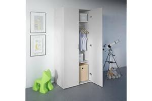 Dmora Armadio Guardaroba Ante battenti con Due Ripiani Interni e Barra Appendiabiti, Colore Bianco, cm 77 x 175 x 49, 3