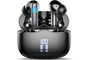 XINWLD Auriculares Inalámbricos Bluetooth, Auriculares Bluetooth 5.3, HiFi Estéreo 40H Audifonos Inalambricos 4 HD Mic Cancelacion Ruido, IP7 Impermeable Pantalla LED Cascos Inalambricos Bluetooth, Negro