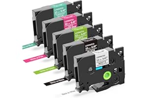 Oozmas Cinta Compatible con Brother P-Touch TZ Tape 12mm 0.47, Compatible con Brother Pt-1000 Pt-1010 PT-1080 PT-E100 PT-D600, TZe-231 TZe-335 TZe-T535 TZe-MQP35 TZe-MQG35