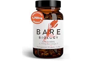 Bare Biology Super-Strength Fish Oil 1,700mg Omega-3 - Life & Soul Daily Omega 3 Capsules (1 Month Supply - 60 Capsules) 1,100mg 500mg DHA, Supports Heart, Brain Function & Eye Health