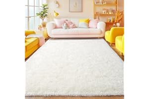 ‎BSGIFT BSGIFT Hochflor Teppich 140x200 Creme, Shaggy Teppich Schlafzimmer Flauschig Langflor Modern Wohnzimmer Kuschelteppich Wohnzimmerteppich Bettvorleger Kinderzimmer rutschfest