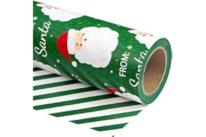 RUSPEPA Papel De Regalo Navideño Reversible - Mini Rollo - 43,2 Cm X 10 M - Diseño De Rayas Y Papá Noel Verde para Navidad, Vacaciones, Celebración De Fiestas