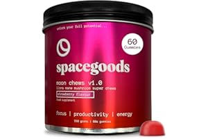 SPACE GOODS Spacegoods Moon Chews 240g, 30 Servings, Lion's Mane Super Chew, Focus & Clarity Boost, On-The-Go Convenience, Delicious Texture and Taste, Strawberry Flavour