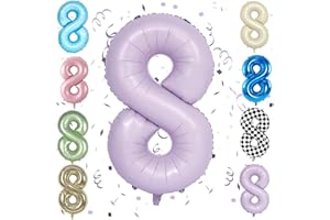 SOWIDE Purple 40 Inch Number 8 Balloon,Large Self Inflating Pastel Purple Foil Number Balloons 0-9 for Boys Girls,Digit Eight Balloons for 8th Birthday Party Decorations Supplies