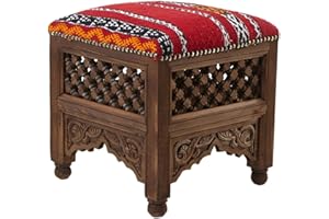 Casa Moro Marokański stołek Sana orientalny taboret tapicerowany 42 x 42 wysokość siedziska 45 cm | ręcznie wykonany podnóżek z ręcznie tkanym obiciem kilimowym | piękna dekoracja 1001 nocy | KH2020