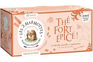 Les 2 Marmottes Thé Fort épicé - Thé Chai noir BIO, cannelle et cardamome - Energisant et gourmand - Pour le matin - 30 Sachets par boite - Made in France - 48g