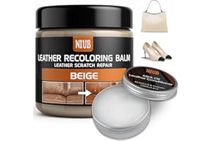 NIUB Kit di Riparazione per Pelle - Crema di Riparazione in Pelle per Divani, Sedili Auto - Ripara Graffi, Crepe e Strappi - Ricolorante per Pelle - Beige con Olio condizionatore per Pelle