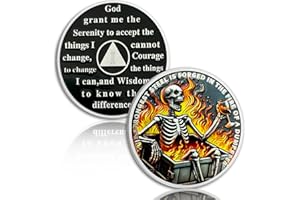 ATSKNSK Skeletons in The Fire 1 Year Sobriety Coin, Flame Cast Steel AA Coin | Inspirational AA Chips and Medallion, Recovery One Year Sober Chip with Serenity Prayer - Sobriety Gifts for Men Women