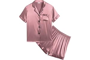 SWOMOG Kids Silk Pyjamas Girls Boys Short Sleeve Satin PJs Sets Button-Down Silky Nightwear Children Sleepwear Teens Age 4-16