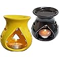 Pure Source India Ceramic Oil Burner Aroma Diffuser (Black & Yellow) -Set of 2