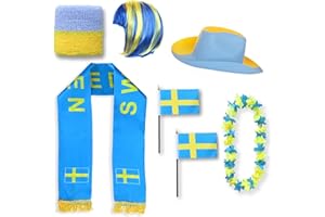 Sonia Originelli Fanset Fanartikel Fanhut Blumenkette Fanschal Schweißband Fähnchen Perücke WM EM Farbe: Schweden Bob