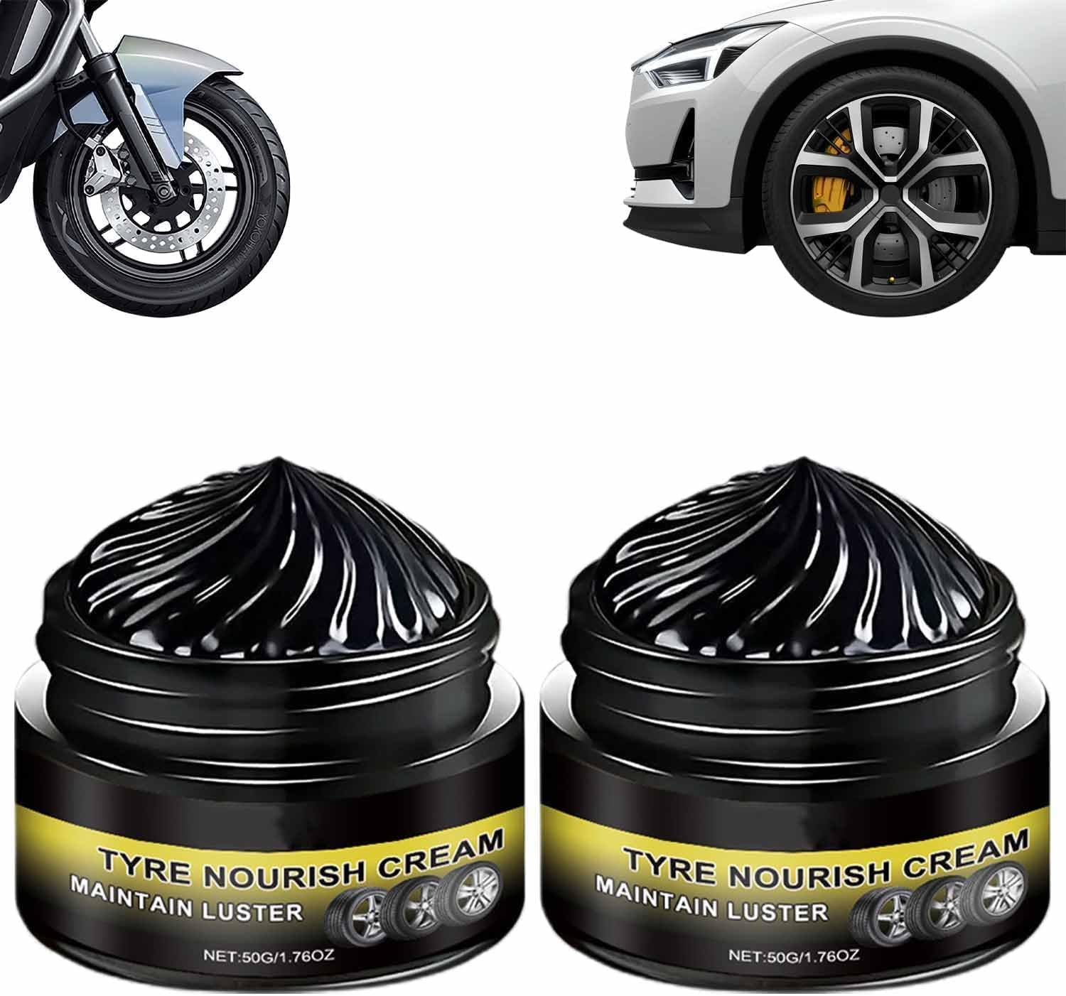 Tyre Nourish Cream, 2-Pack Car Tire & Plastic Trim Renewal Paste, Tire Nourish Wax Cream, Restores Black Gloss, Powerful Wheel Cleaning Refurbish Wax, for Car Tires (Black-2 Packs)