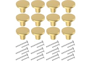 BIGLUFU Boutons de Porte, Laiton Rond Boutons de Meuble, 20×25mm Vintage Poignées de Meuble dorée pour Commode, Armoire, Meuble, Porte Placard with Assorted Screws (12, Or)