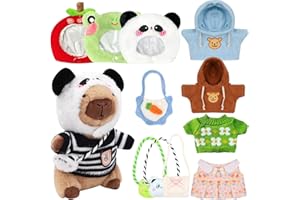 DHINCHANSAIB Peluche Capibara set,peluche Capybara de 25 cm,lindos peluches Capibara, peluche para niños con ropa y accesorios,decoración del hogar en forma de animal de peluche para la sala de estar (13pcs set)