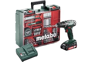 METABO BS 18 Set (602207880) Perceuse / visseuse sans fil,18V 2x2Ah Li-Power ; chargeur SC 30 (220-240 V / 50 - 60 Hz) ; mallette de transport en plastique ; station de travail mobile.