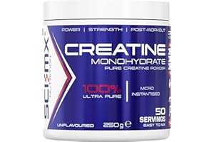 SCI-MX Creatine Monohydrate Powder • 250g • 100% Ultra Pure Micro-Instantised Creatine • Easy to Dissolve & Unflavoured • Supplement for Strength, Power & Performance • Vegan • for Men & Women