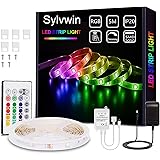 Sylvwin Striscia LED 5m RGB,Strisce LED RGB con Telecomando, 5050 LED Strisce LED Luminose con 16 Cambi di Colore, 4 Modalità