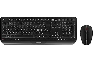 CHERRY GENTIX DESKTOP, Ensemble Clavier et Souris Sans Fil, Disposition Suisse (QWERTZ), Radio 2,4 GHz, Repose-Poignets Intégré, Souris Symétrique, Noir
