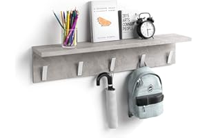 Mobili Fiver, Appendiabiti da parete, Rachele, da 80 cm, Grigio Cemento, Appendiabiti moderno per Bagno, Camera, Ingresso, Made in Italy